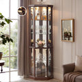 70" H Lighted Corner Curio Cabinet, Glass Display Cage with Tempered Glass Doors and 5 Adjustable Shelves, Wine Cabinet Storage Rack for Bar and Liquor Storage (Dark Cherry)