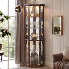 70" H Lighted Corner Curio Cabinet, Glass Display Cage with Tempered Glass Doors and 5 Adjustable Shelves, Wine Cabinet Storage Rack for Bar and Liquor Storage (Dark Cherry)