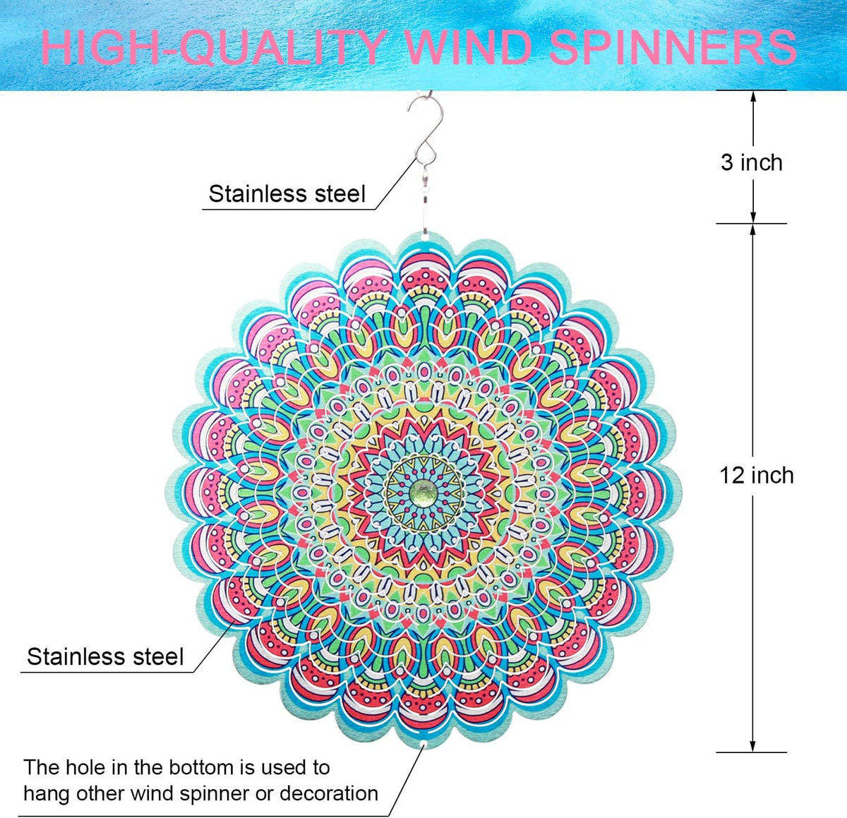 SPRING SONG Colorful Mandala Kinetic Wind Spinner for Yard and Garden Stainless Steel Spinner Indoor and Outdoor Hanging Decor Crafts Ornaments Kinetic Art Spinner Hanging Wind Spinners Decor Gifts
