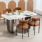 AVAWING Brown Faux Leather Dining Chairs Set of 4, Modern Kitchen Chairs with Black Metal Legs and Curved Backrest, Round Dining Room Chairs for Dining Room and Kitchen
