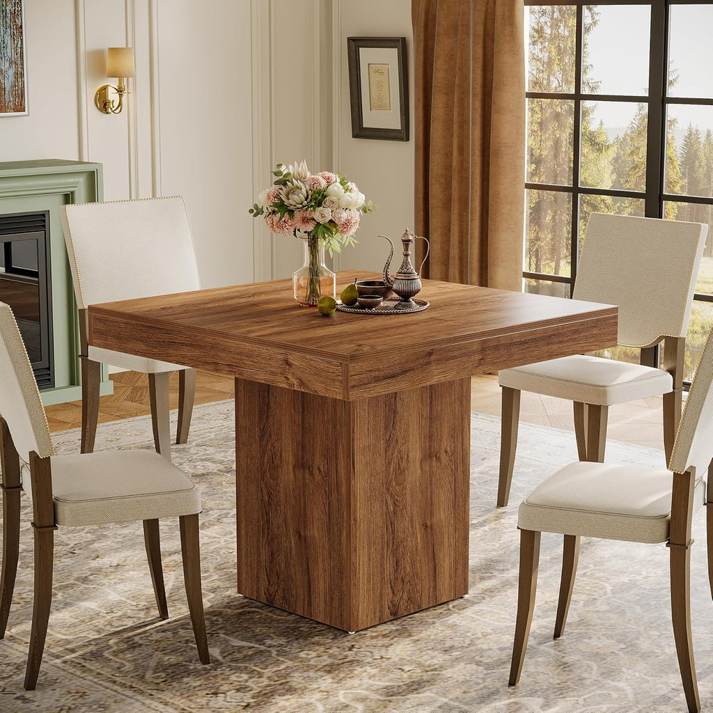 Tribesigns 39-Inch Square Dining Table for 4, Farmhouse Small Kitchen Dinner Eating Table with Sturdy Pedestal Base, Wooden Dining Room Furniture for Dining Room, Kitchen, Apartments (Walnut)