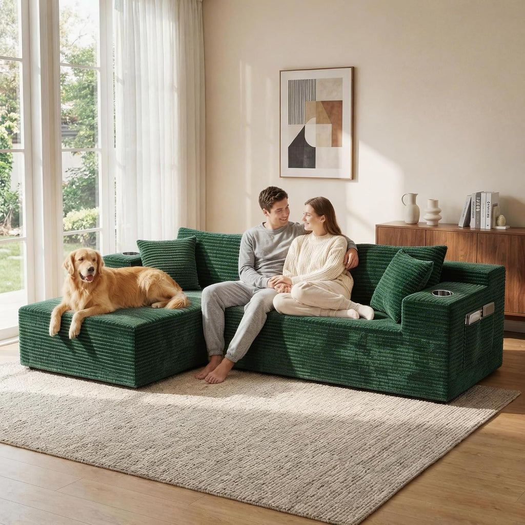 Bashaw 108" Cloud Sectional Couches Sofa with Chaise, Modular L-Shape Couch Deep Seat Memory Foam Compressed Sofa for Living Room