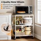 Homleke 3-Tier Rolling Kitchen Microwave Cart, Utility Cart | with Lockable Wheels Coffee Bar Table Station with 6 Hooks, Small Appliance Storage Shelf, White and Natural