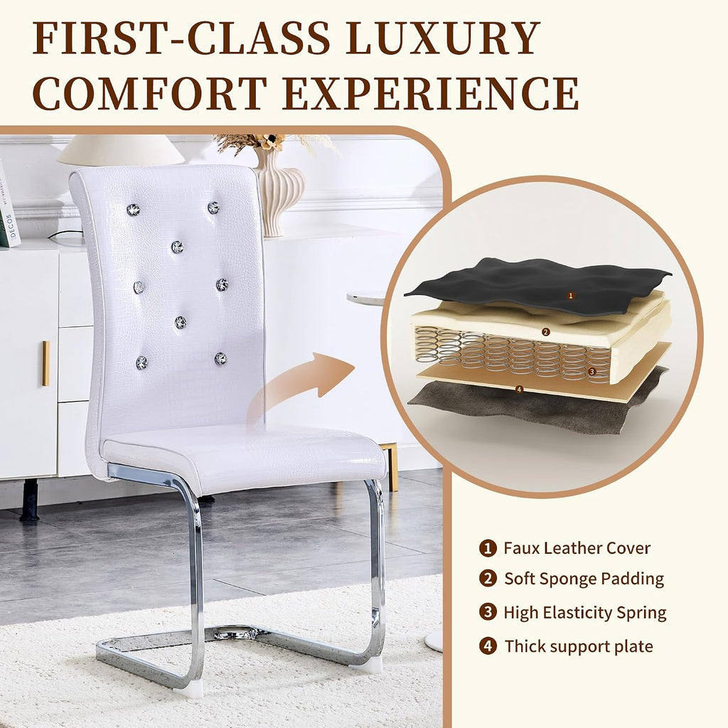 gopop Dining Chairs Set of 4｜Modern Kitchen Chair Set｜Faux Leather Cushion｜High Strength Metal Legs｜Ergonomic Backrest｜Perfect for Dining Room or Kitchen