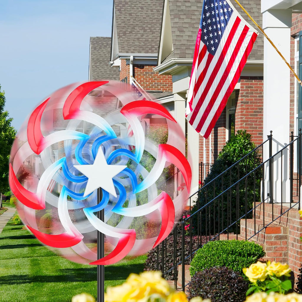 Wind Spinners Outdoor Metal with Patriotic, American Flag Pinwheel Decorations with Metal Stake, Yard Art Decor for Patio, Lawn & Garden, Creative Gifts 57.5 * 13 Inch