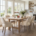 Dining Chairs Set of 6 Linen Upholstered Accent Kitchen Chair with Hollow Back/Padded Seat/Wood Legs for Dining Room Restaurant Home Decor, Beige