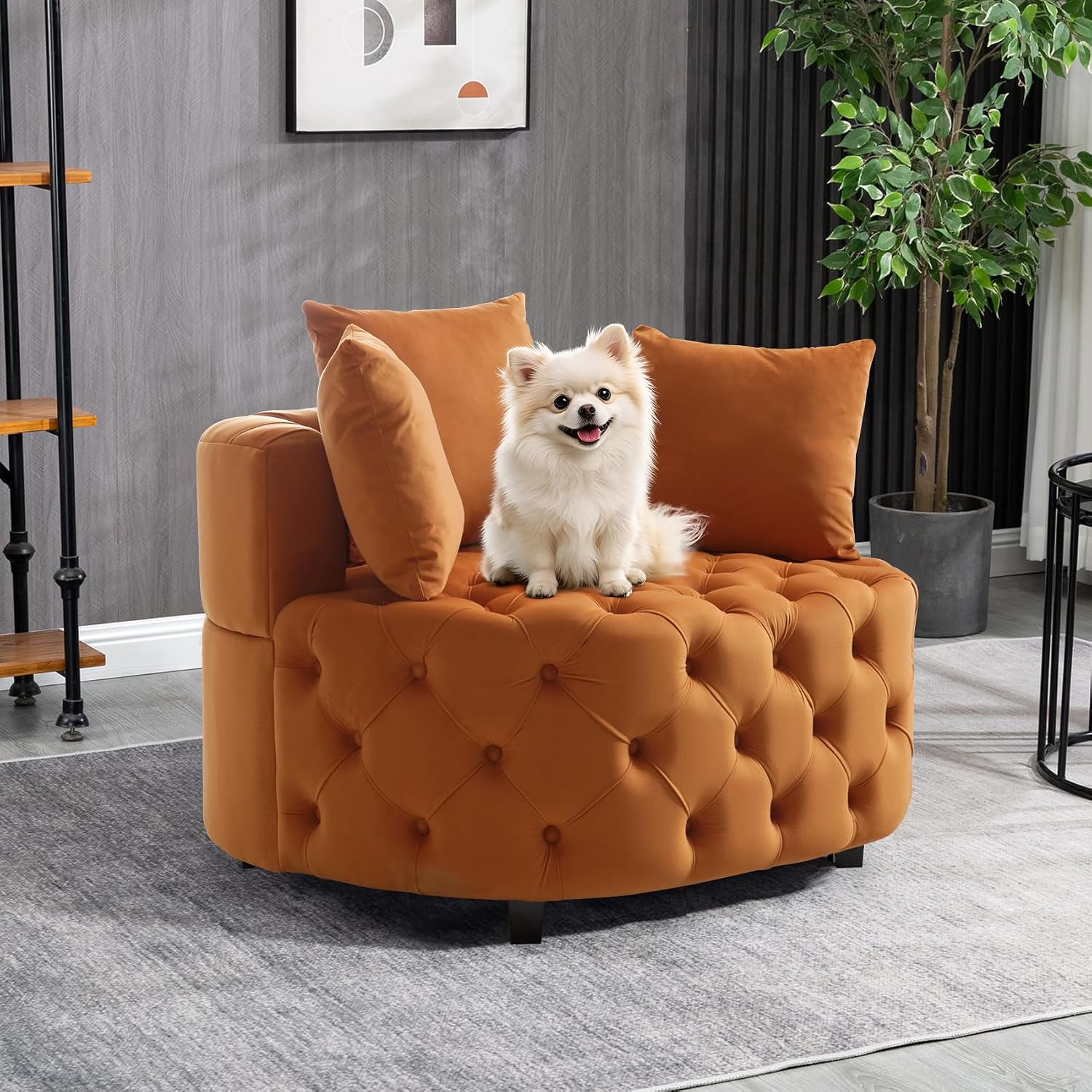 mikibama Round Barrel Accent Chair, Oversized Upholstered Sofa, Velvet High-Resilience Sponge Sofa Chair for Living Room, Bedroom, Apartment