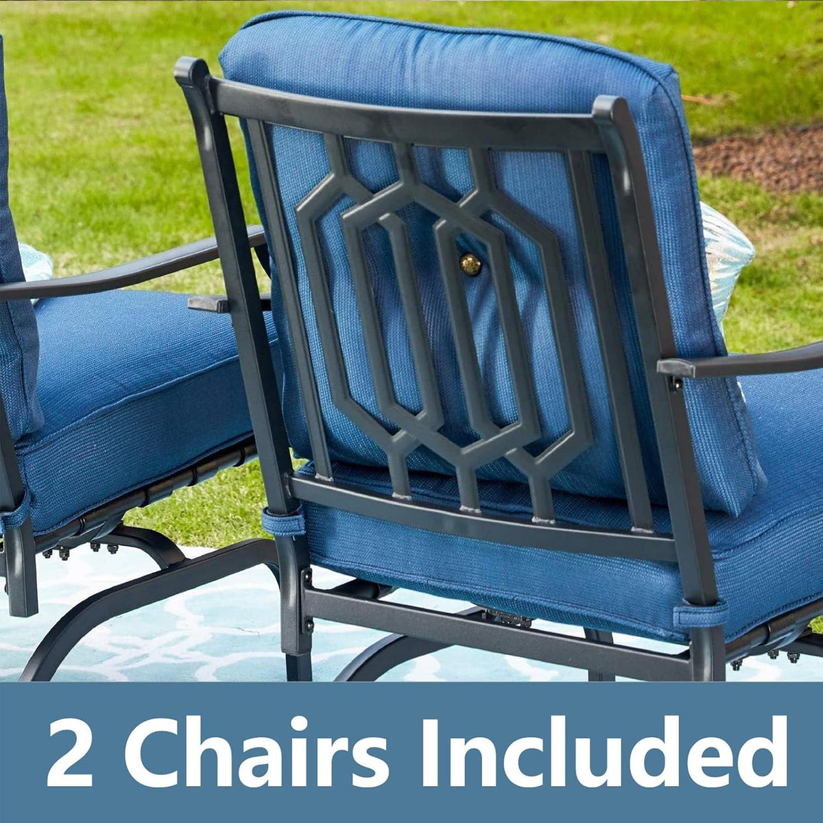 Top Space Rocking Patio Chairs Outdoor Metal Furniture Motion Spring Chair Black Dining Bistro Set with Padded Cushion for Garden Balcony Porch