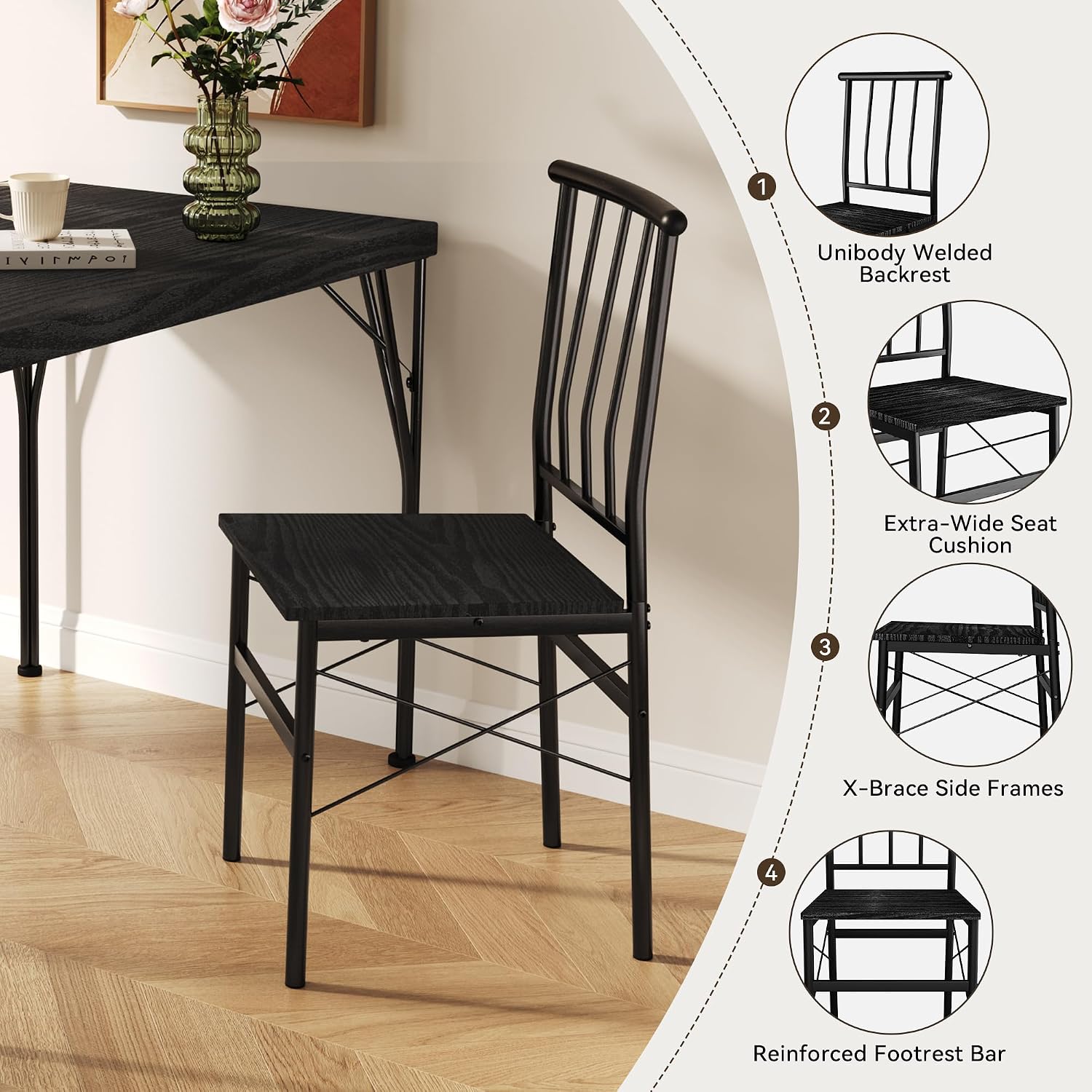 Dining Table Set for 4 with 1.6" Thick Tabletop, 5-Piece Kitchen Table Set, Space-Saving Rectangular Dining Room Kitchen Table Chair Set for Small Space,Dinette,Apartment,Rustic Black