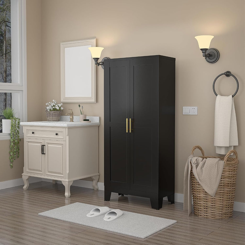 winiowa Pantry Cabinet with Doors and Adjustable Shelves, Metal Kitchen Storage cabinets with Gold Handles,61" Storage for Pantries,Dinning Room,Laundry Room,Living Room,Bathroom