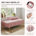 Ottoman Bench, Loveseat Sofa Couch with Adjustable Backrest | 53.2" Accent Sofa, Teddy Upholstered, Metal Legs, 400LBS Weight Capacity, End of Bed Bench for Bedroom, Rose-Teddy