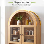 KEIKI 75 Inch Farmhouse Pantry Cabinet with Charging Station, Tall Arched Coffee Bar Cabinet with Adjustable Shelves & Drawer, Freestanding Storage Sideboard for Kitchen Dining Room Living Room, Oak