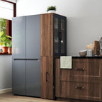 70.9" H Display Storage Cabinet , 4 Tier Multi-functional Pull-out Multi-tier Storage Shelf & 2 Glass Doors, Modern Wooden Kitchen Pantry Cabinet for Living Room or Kitchen and Dinning Room (Walnut)