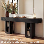 71" Entryway Console Table with Outlets & Storage-Black | 5.9" Thick Top,Zero Wobble,Behind Large Couch,Extra Long,Anti-Tip,Modern Farmhouse,Dense MDF,Living Room,Hallway,300lbs Load