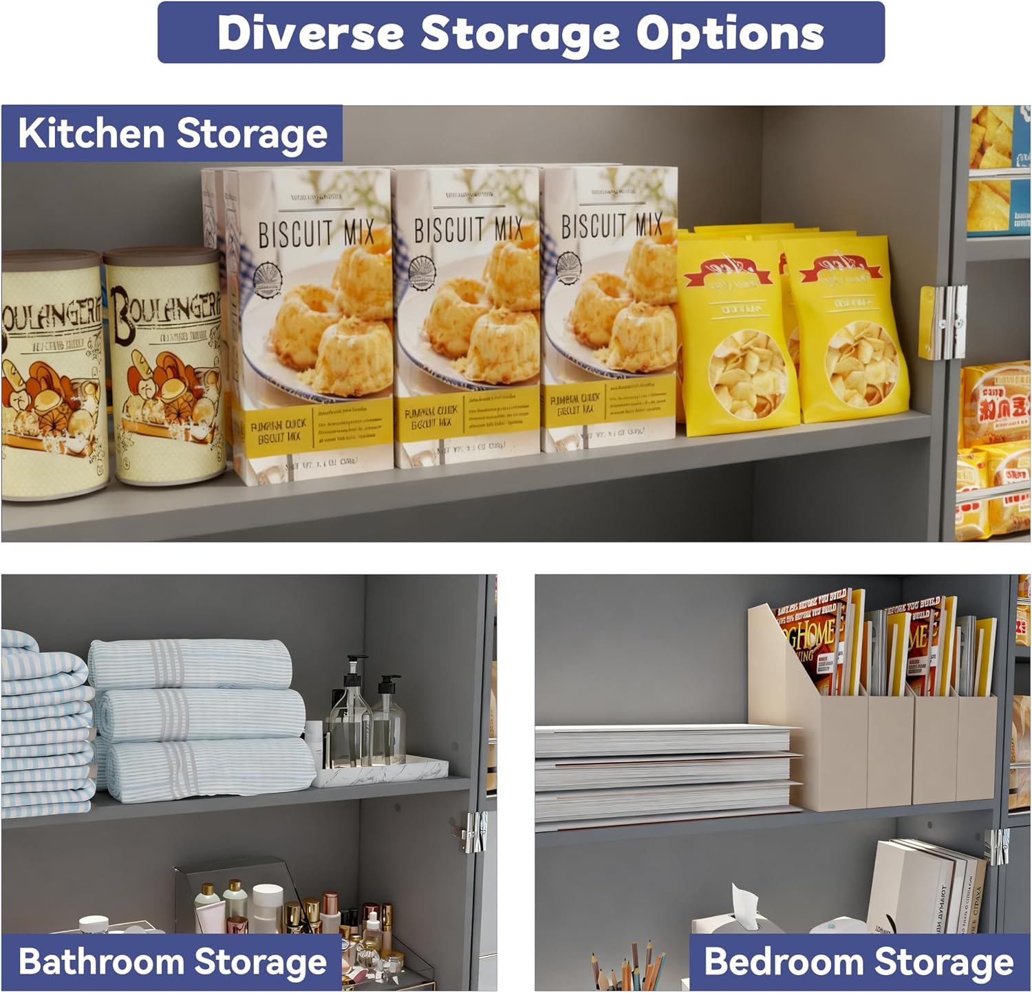 FJTJBSI 72" LED Kitchen Pantry Cabinet with 3 Drawers Farmhouse Tall Storage Cabinet Wood Food Pantry with Barn Doors and Adjustable Shelves Versatile Storage Freestanding Cupboard for Kitchen