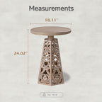 COZAYH Rustic Farmhouse Wooden End Table, Distressed Round Accent Table with Intricate Carved Floral Patterns, Boho, for Living Room, Bedroom, or Entryway, Distressed Wood Color