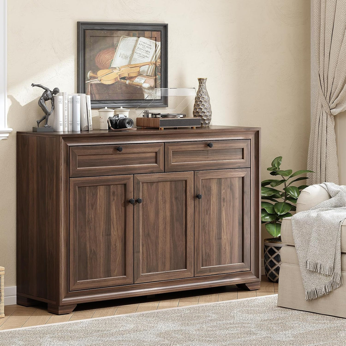 ONBRILL 48 Inches Sideboard Buffet Cabinet with Storage, Brown