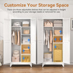 Polup 71" Tall Metal Armoire Wardrobe Closet with Doors and Lock | Wardrobe Cabinet, Hanging Rod, 3 Adjustable Shelves, Steel Clothing Storage Cabinet for Bedroom, Office, Employee, Gym, White