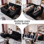 108” Modular Sectional Sofa, Right Facing Chaise (Sitting: Chaise on Your Right), Black Corduroy Cloud Couch, Deep Seat 5-Seater, Converts to Bed, No Assembly Required for Living Room
