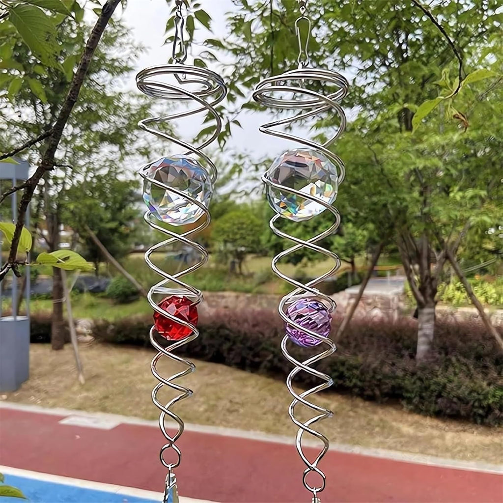 Decorative Spiral - 2024 New Gazing Ball Spiral Tail Wind Spinner Stabilizer, Spinfinity Designs Hanging Kinetic Wind Spinners Decorative Spiral Crystal Sun Catchers Rainbow Maker (Blue, 12in)
