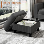 Shintenchi 76" Modern Upholstered Sectional Sofa Couch,L-Shaped Convertible Sofa with Storage Ottoman,Comfy Couches with Side Storage Pockets for Living Room,Dark Gray Corduroy Fabric