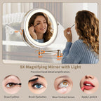 iPormis Makeup Vanity Desk with HD & 5X Magnifying Mirror and Lights, 47'' Make up Vanity, Fluted Glass Top Dressing Table w/Power Outlets, Adjustable Storage, Dark Brown
