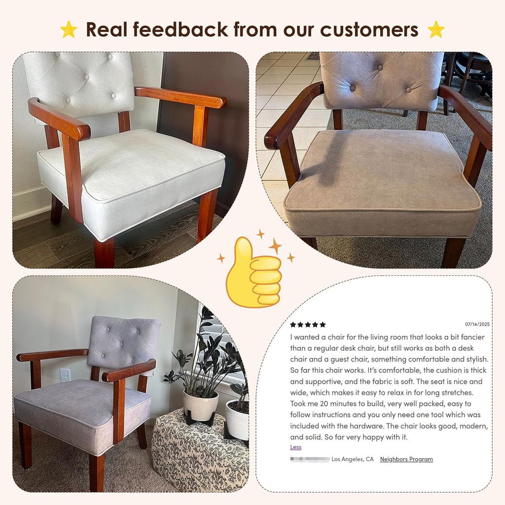 Versatile Accent Chair for Bedroom, Mid Century Modern Arm Chair, Butacas para Sala, Upholstered Wooden Chairs with Arm Rest, Tufted Backrest,Cushion, for Office, Living Room, Reading, Beige