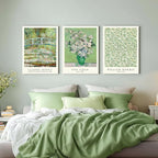 FASWQ Framed Monet Van Gogh William Morris Wall Art, Grass Botanical Wall Decor, Mid Century Impressionist Canvas Paintings, Modern Green Landscape Poster Print for Living Room Bedroom 16"x24"x3