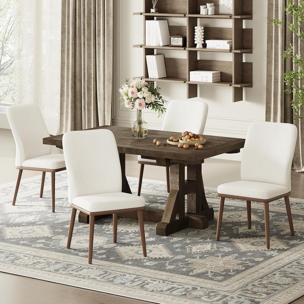 MALOL Modern Dining Chairs Set of 4, Upholstered Kitchen Chairs with High Back, Padded Fabric Dining Room Chair with Solid Wood Legs for Restaurant/Cafe/Home, Beige