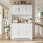 HOSTACK 71"H Kitchen Pantry Storage Cabinet, Farmhouse Hutch Cabinet, White | Space-Saving Pantry Cabinet with Charging Station & 2 Large Drawers & Adjustable Shelves, Tall Kitchen Hutch, Dining Room