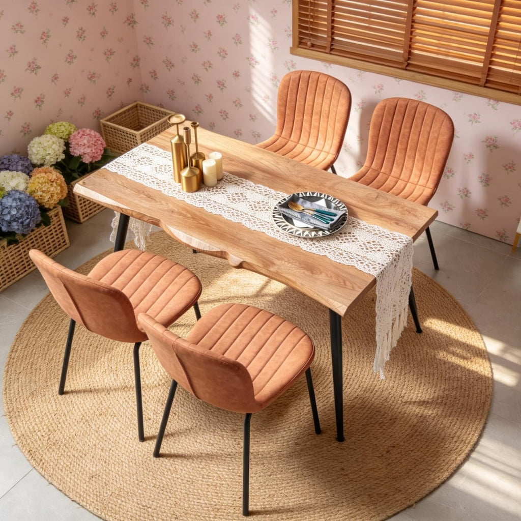 Dining Table Set for 4 with Brown PU Leather Chairs, Mid-Century Modern Rectangle Coffee Table,Kitchen Table and Chairs Set of 4, Perfect for Small Apartment, Home, Dining Room, Breakfast Nook