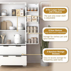 roomfitters 72" Tall Fluted Kitchen Pantry Cabinet with 2 Large Deep Drawers & 8 Door Spice Racks, White