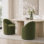 KISLOT Upholstered Dining Chairs Set of 4 with Caster, Pre-Assembled, Green | Modern Dining Room Chairs with Wheels, Rolling Vanity Chair with Round Backrest for Kitchen, Bedroom, Dressing, Linen Fabric