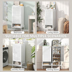 LEYNOT Small Bathroom Storage Cabinet,Metal Pantry Cabinet with Door and Adjustable Shelves,42.51x 16.53x13.77 Cupboard for Kitchen,Living Room,Entryway,Dining Room (Openwork X-Shaped, White)