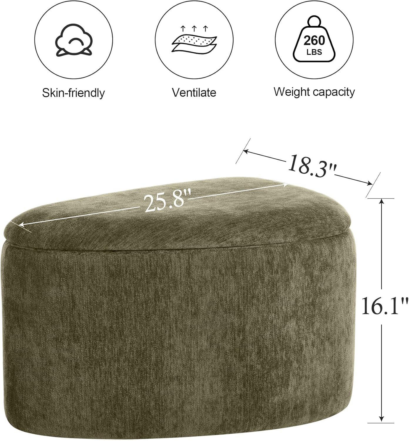 ONEVOG Storage Ottoman with Removable Lid, Modern Multifunctional Chenille Upholstered Footrest Stool for Couch, Modern Stool for Living Room, Bedroom, Dorm, Vanity, Green