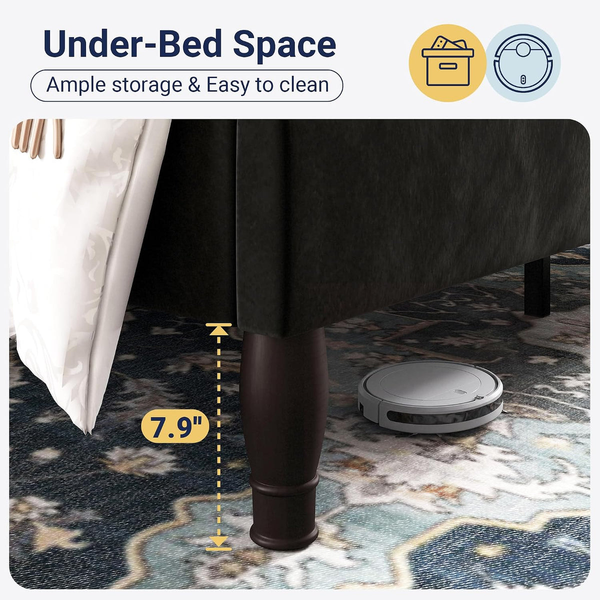 Allewie King Bed Frame with Adjustable Velvet Tiara Headboard, Upholstered Diamond Button Tufted Platform Bed, Wood Slats Support, No Box Spring Needed, Mattress Foundation, Easy Assembly, Black
