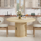 IDEALHOUSE 47" Round Dining Table for 4-6, Modern Farmhouse Kitchen Table with 2-Layer Storage Shelf & Drawer, Wooden Circle Dining Tables with Fluted Pedestal Base, Natural