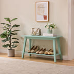 Kings Brand Furniture Delphi Wood Entryway Bench with Storage Shelf – Modern Accent Seating for Hallway, Bedroom, Living Room or Narrow Space-Saving Shoe Bench (Glacier)