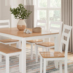Signature Design by Ashley 6-Piece Dining Table Set with Bench and Chairs | Solid wood frame, Rubberwood, MDF, Wipe-clean mango wood veneer, 2-tone farmhouse style, Gesthaven Series
