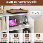 LOKO Large Record Player Stand, Vinyl Record Holder with Built-in Power Outlet, Open Shelves & Compartments, Turntable Display Stand for Living Room, Bedroom, Office (White)