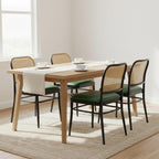 Rattan Dining Chairs Set of 4, Mid-Century Modern, Green | Cane Back Design, Faux Leather Upholstery, Boho Style, Comfortable Padded Seat, 350 LBS Weight Capacity