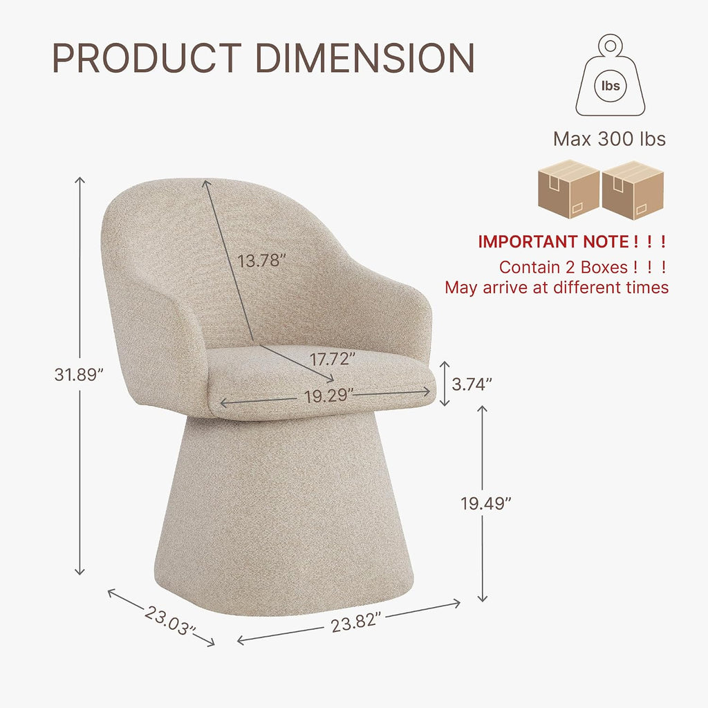 KISLOT Swivel Dining Chairs Set of 2, Upholstered Modern Barrel Dining Chairs with 360° Swivel Base, Chenille Velvet Fabric Accent Kitchen Chairs with Arms, Padded Dining Room Chairs, Sand
