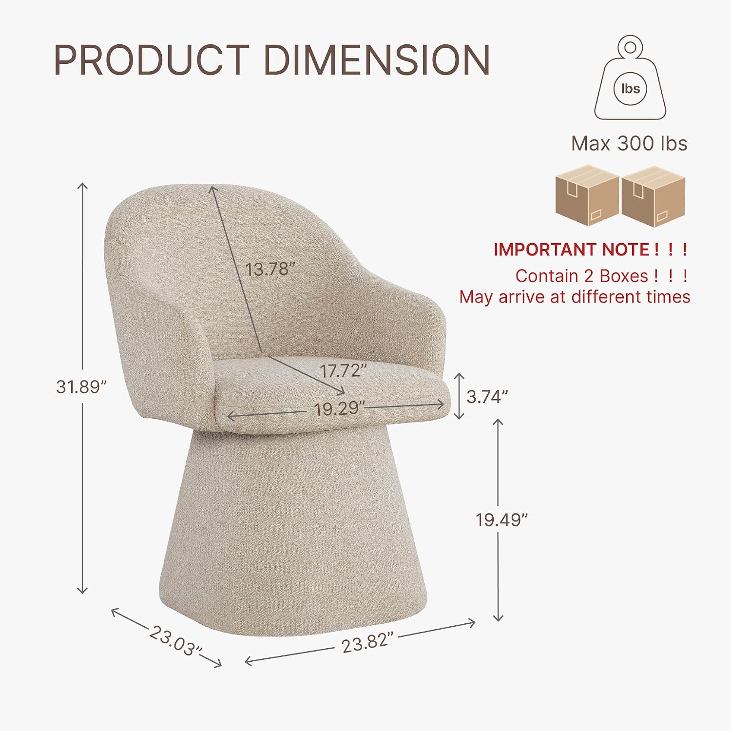 KISLOT Swivel Dining Chairs Set of 2, Upholstered Modern Barrel Dining Chairs with 360° Swivel Base, Chenille Velvet Fabric Accent Kitchen Chairs with Arms, Padded Dining Room Chairs, Sand