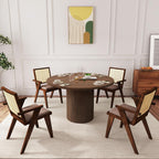 QHITTY Fluted Round Dining Table, 47-inch Wood Kitchen for 4, Farmhouse Circle Table with Strip Base for Kitchen, Living Room, Walnut