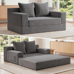 Loveseat Small Couch Bed, Futon Sleeper Sofa Bed,Convertible Pull Out Couch with 2 Pillows,Corduroy Folding Floor Couch for Living Room,No Assembly Required,Grey