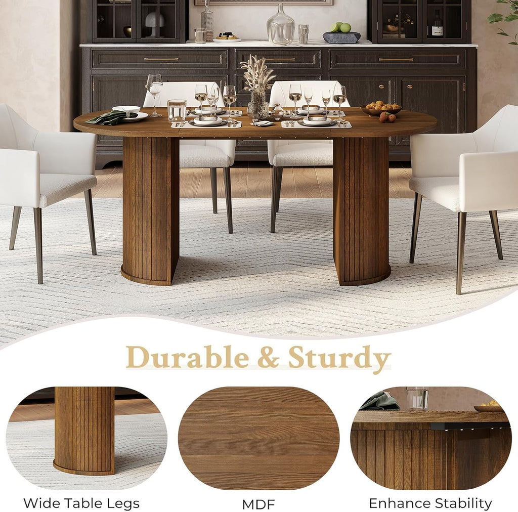 Oval Rectangular Dining Table for 4-8 People,70.87" Long Kitchen Table with Large Tabletop Wood Dinner Table Conference Meeting Table for Dining Room Living Room Kitchen,Brown