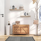 HOMCOM 30" Farmhouse Storage Bench Lift Top Storage Chest in Brown Oak | Safety Hinge, Open Up 100°, Wooden Trunk, Bedroom, Entryway, Living Room