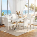 Asday 7 Piece Dining Table Set, Luxury White and Silver Dining Room Table Set with 60 inch Rectangular Dining Table and 6 White Leather Dining Chairs