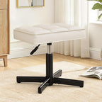 LUE BONA Adjustable Vanity Stool, 15''-19.5'' Foot Rest Under Desk, 360° Swivel Vanity Chair for Makeup Room, Cream Upholstered Faux Leather Ottoman for Bathroom & Living Room, 300lbs