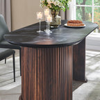 T4TREAM Fluted 63" Oval Dining Table for Kitchen Living Room, Walnut&Black